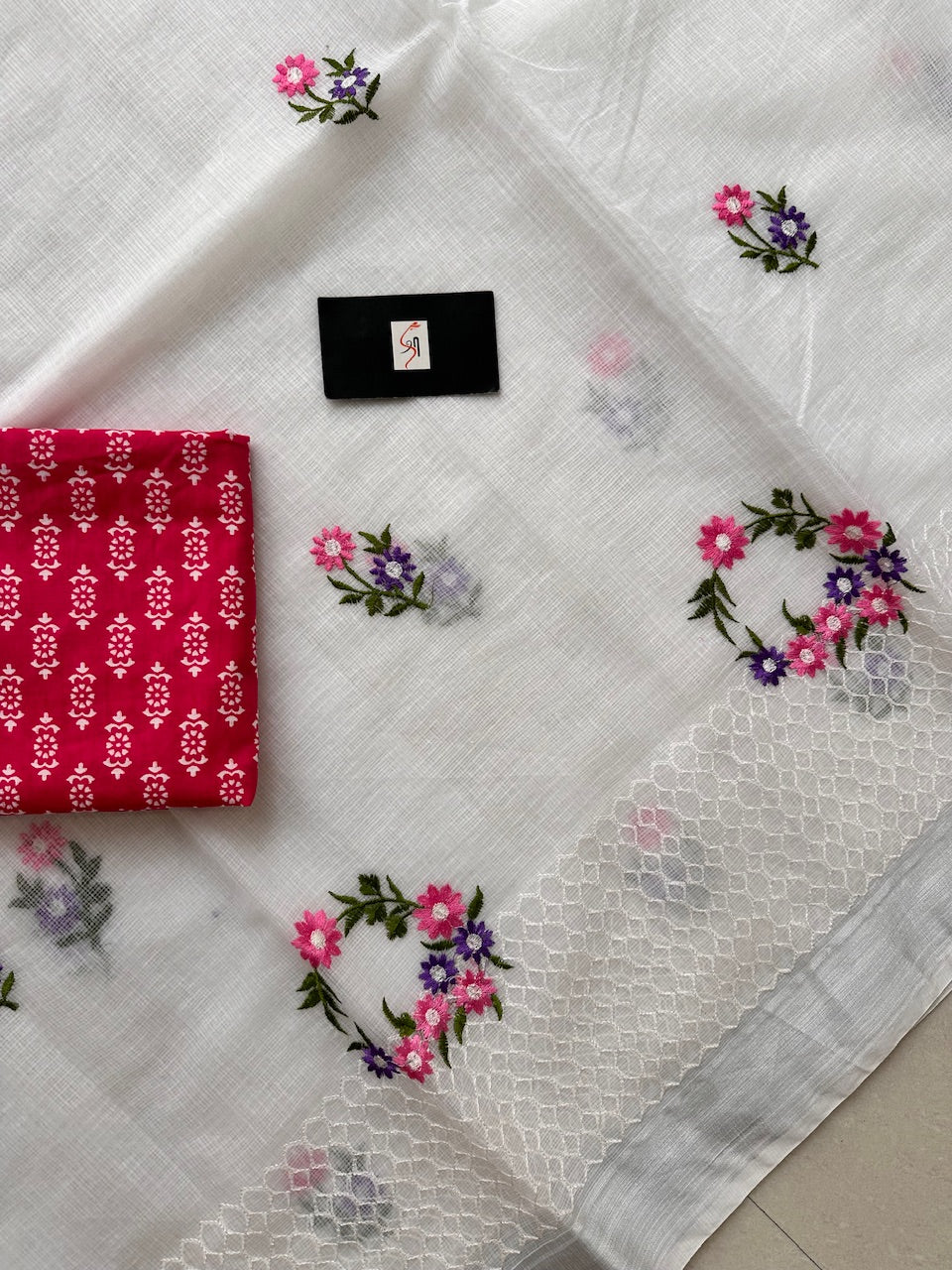 Embroidered Kota Cotton Doria Saree