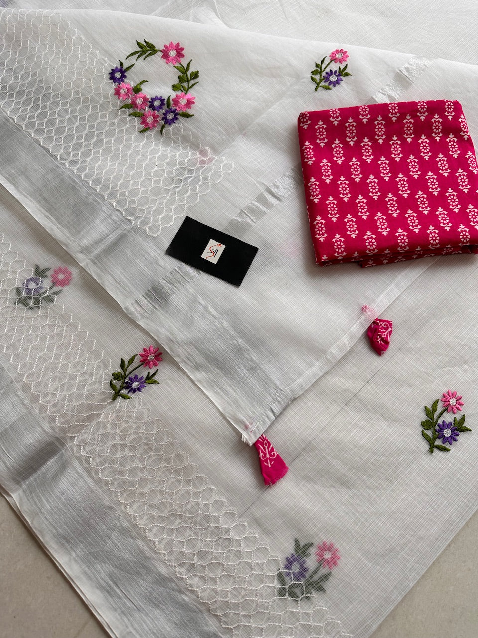 Embroidered Kota Cotton Doria Saree