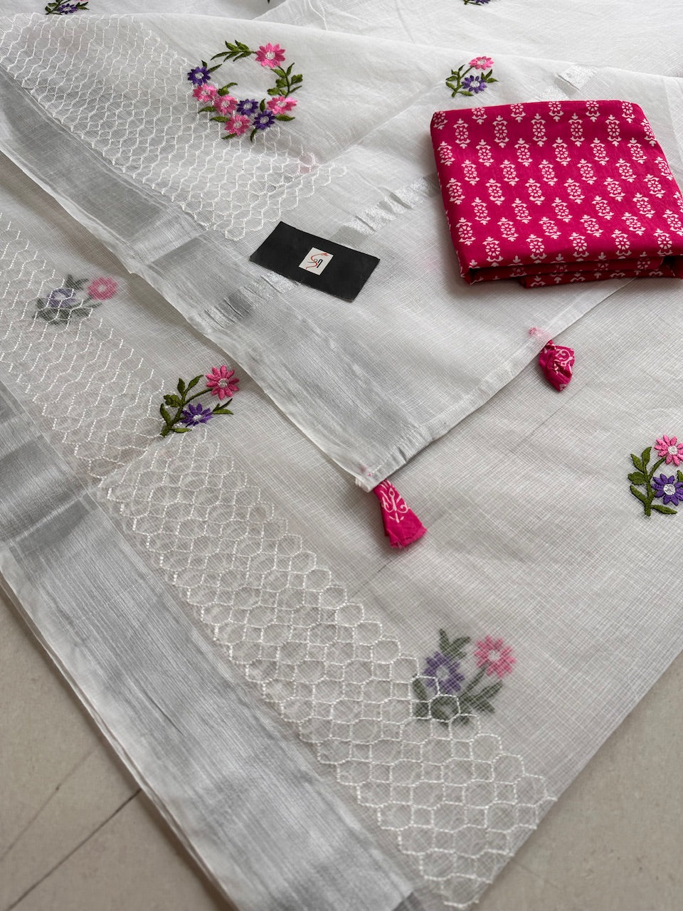 Embroidered Kota Cotton Doria Saree