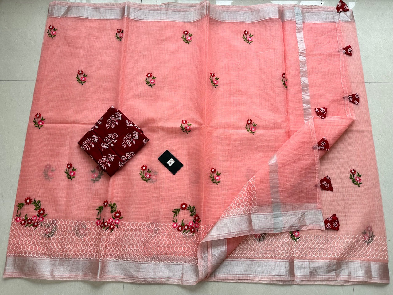 Embroidered Kota Cotton Doria Saree