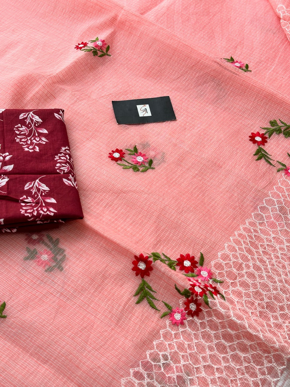 Embroidered Kota Cotton Doria Saree