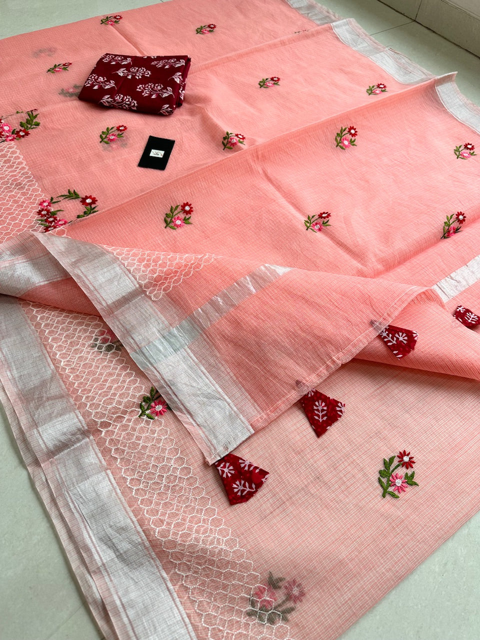 Embroidered Kota Cotton Doria Saree