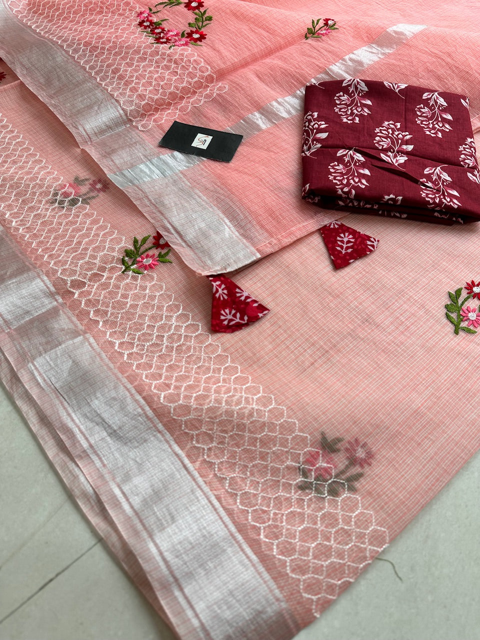 Embroidered Kota Cotton Doria Saree