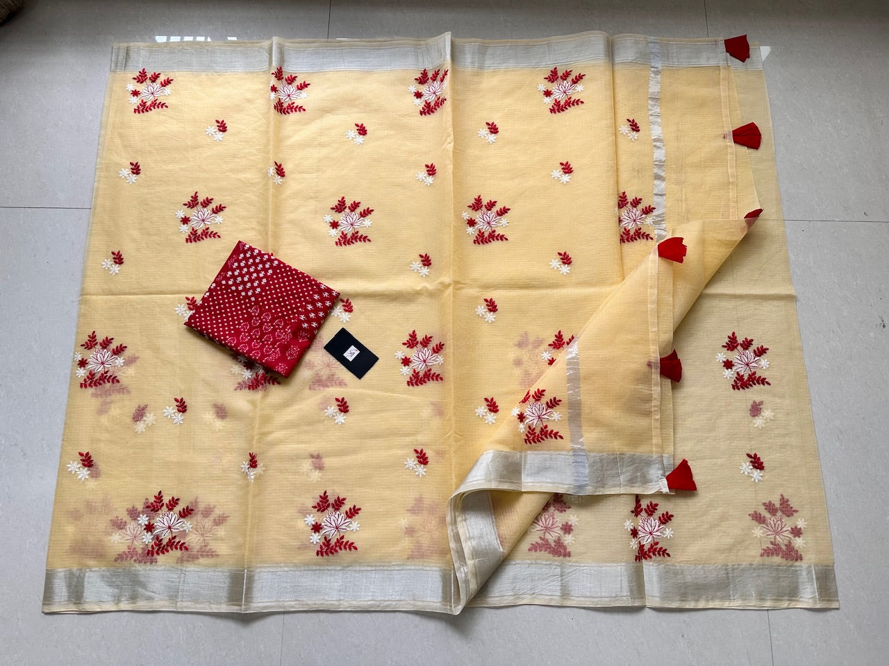 Embroidered Kota Cotton Doria Saree