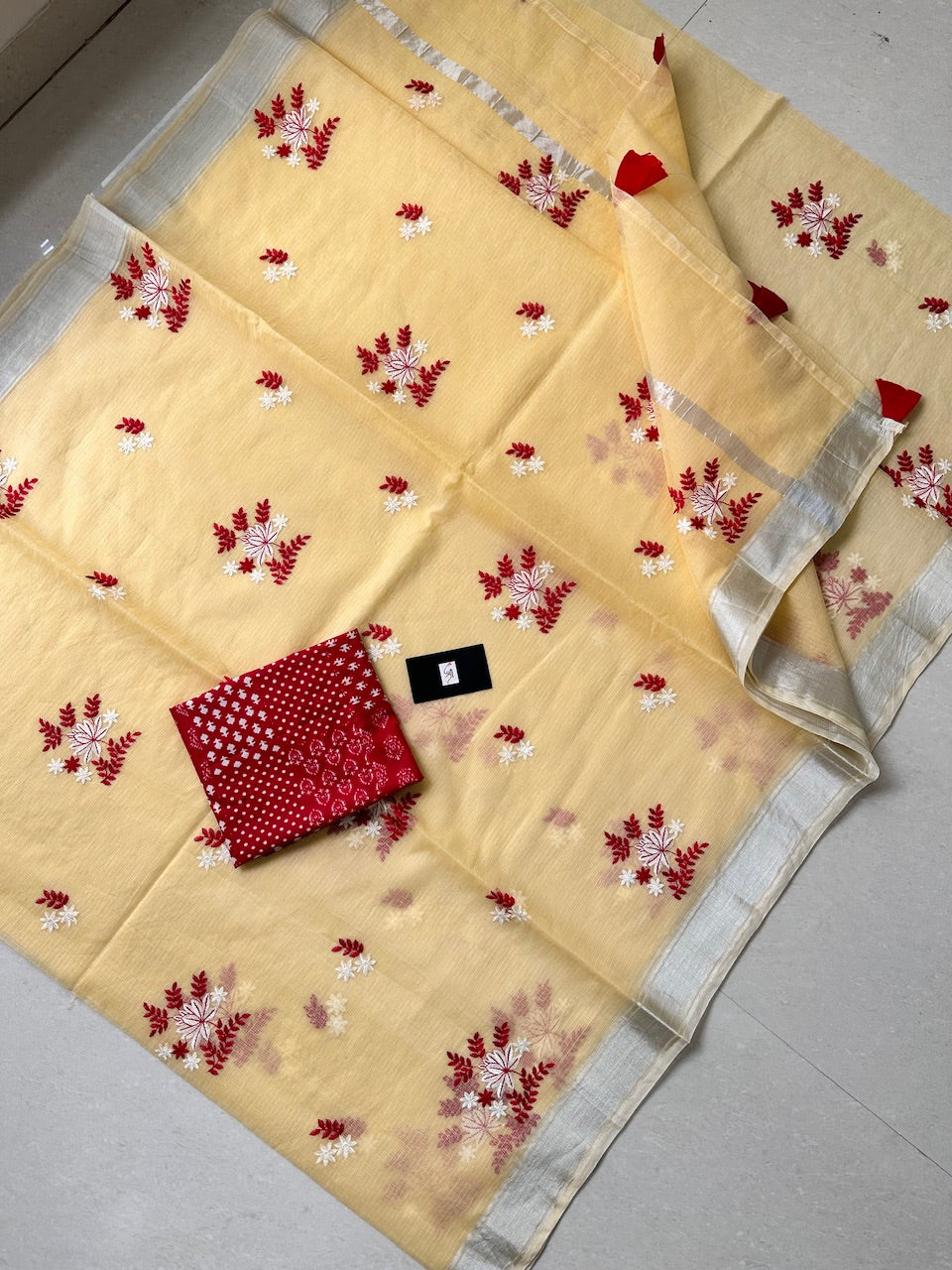 Embroidered Kota Cotton Doria Saree