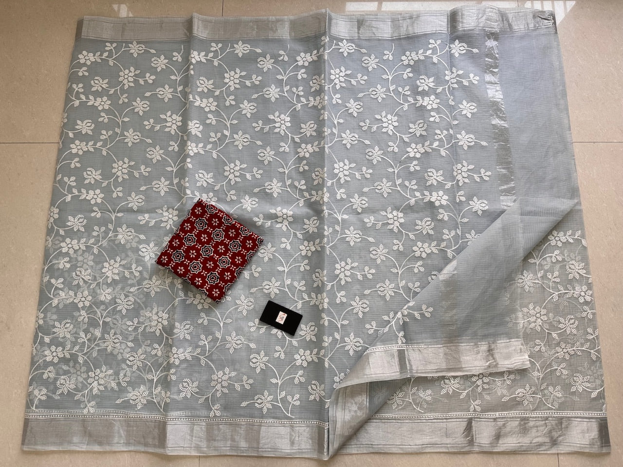 Embroidered Kota Cotton Doria Saree