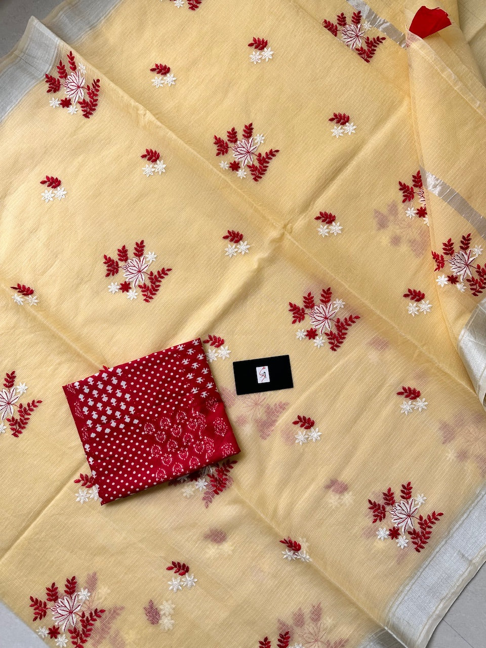 Embroidered Kota Cotton Doria Saree