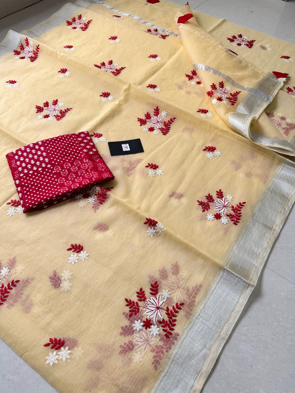 Embroidered Kota Cotton Doria Saree