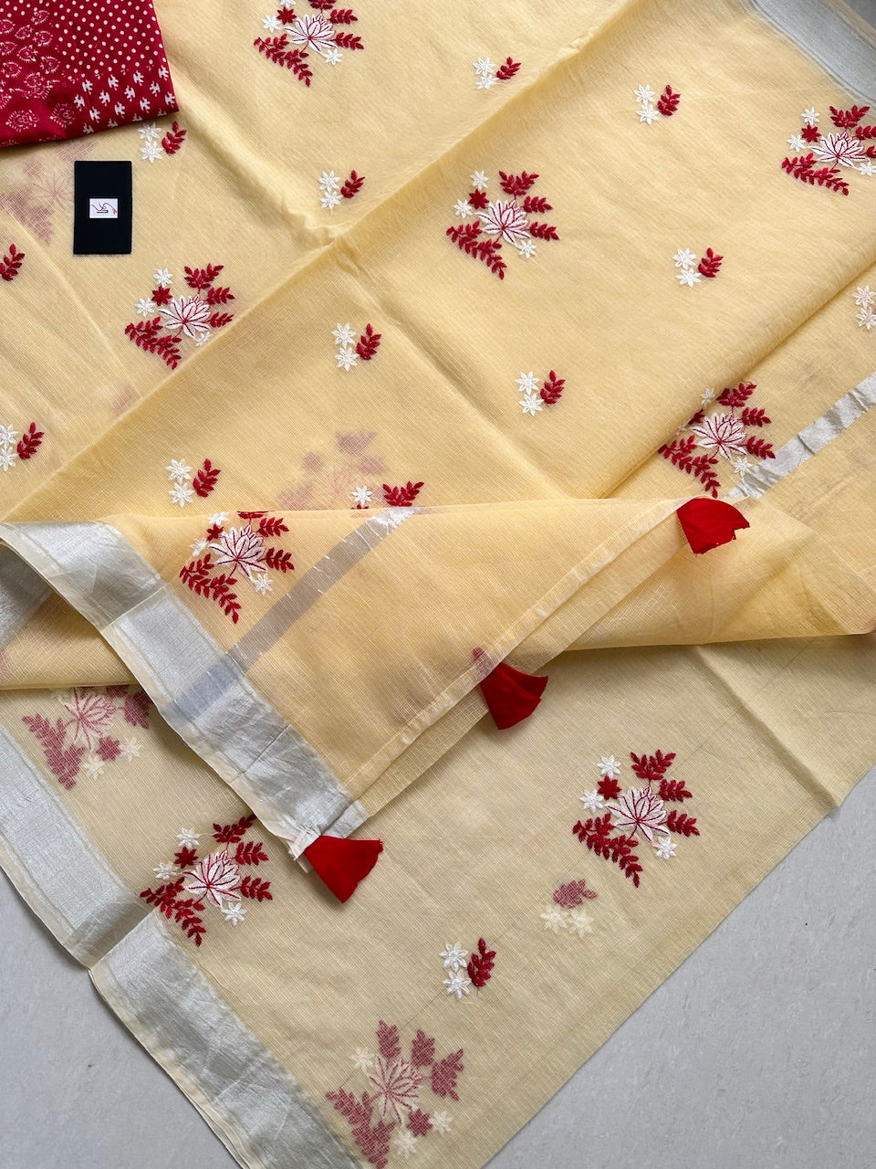 Embroidered Kota Cotton Doria Saree