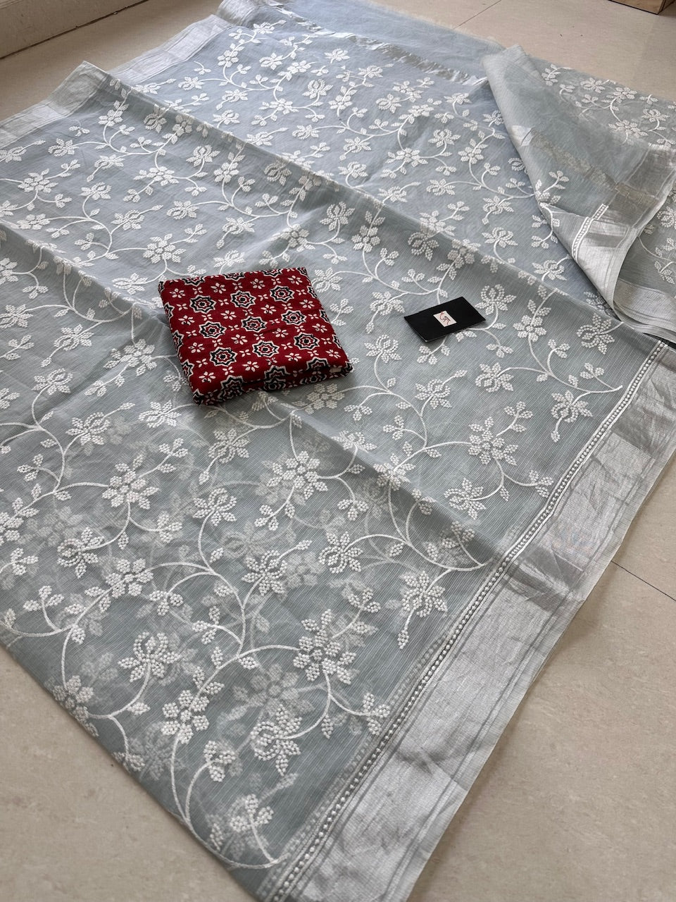 Embroidered Kota Cotton Doria Saree