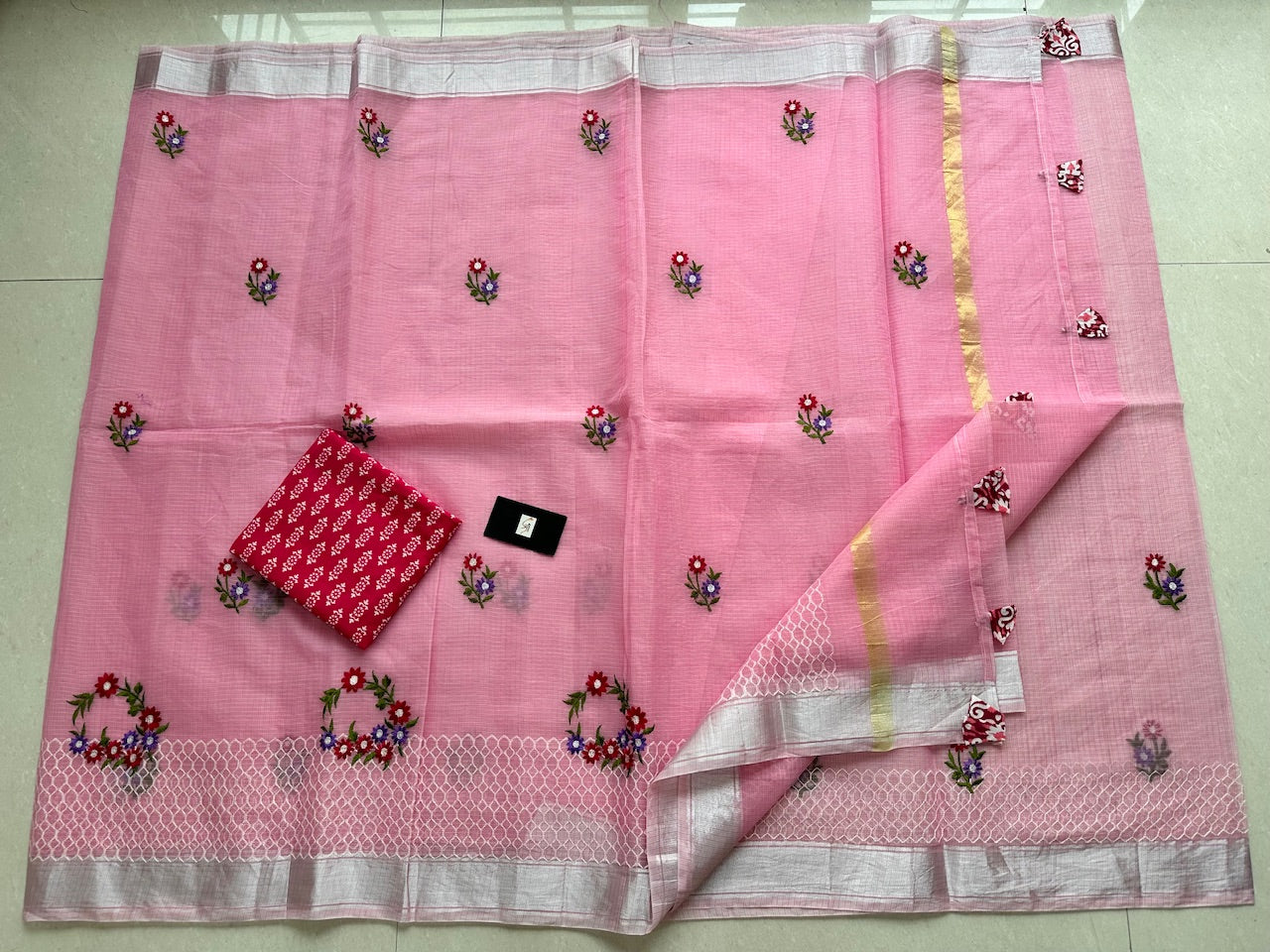 Embroidered Kota Cotton Doria Saree