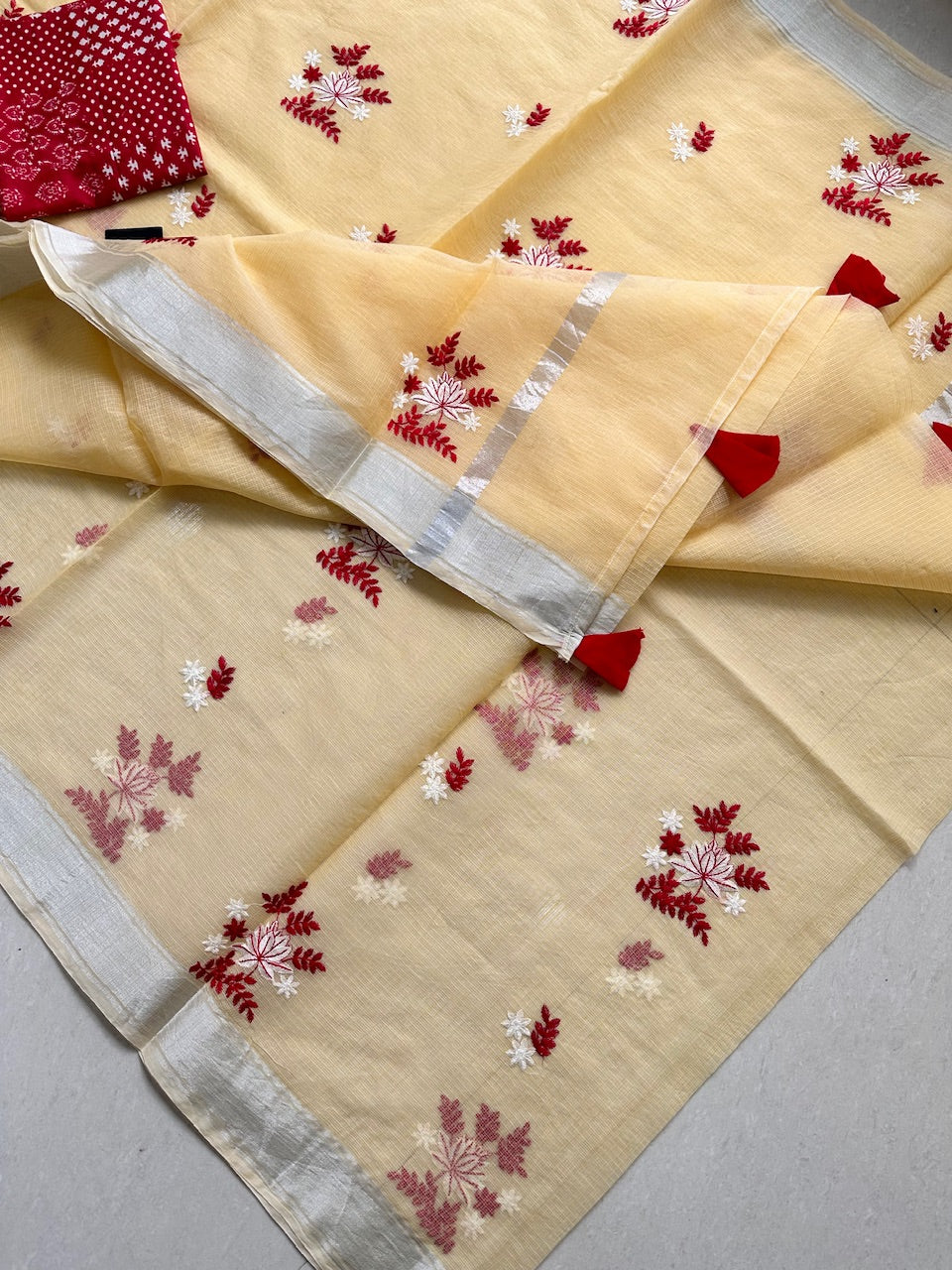 Embroidered Kota Cotton Doria Saree