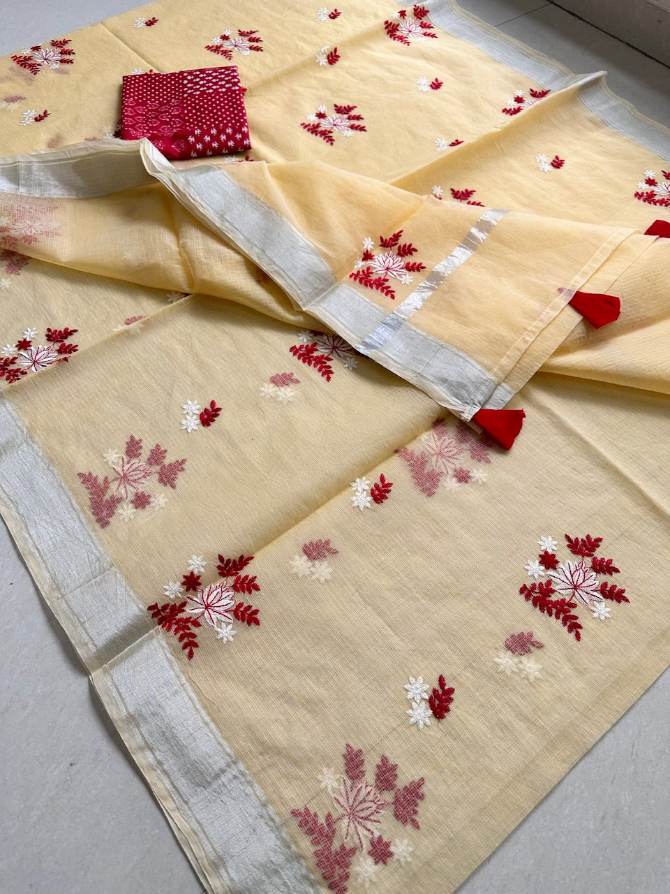 Embroidered Kota Cotton Doria Saree