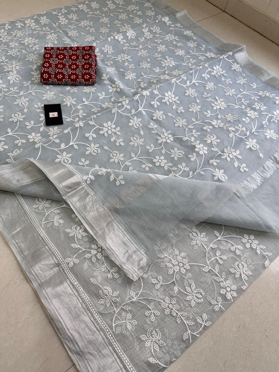 Embroidered Kota Cotton Doria Saree