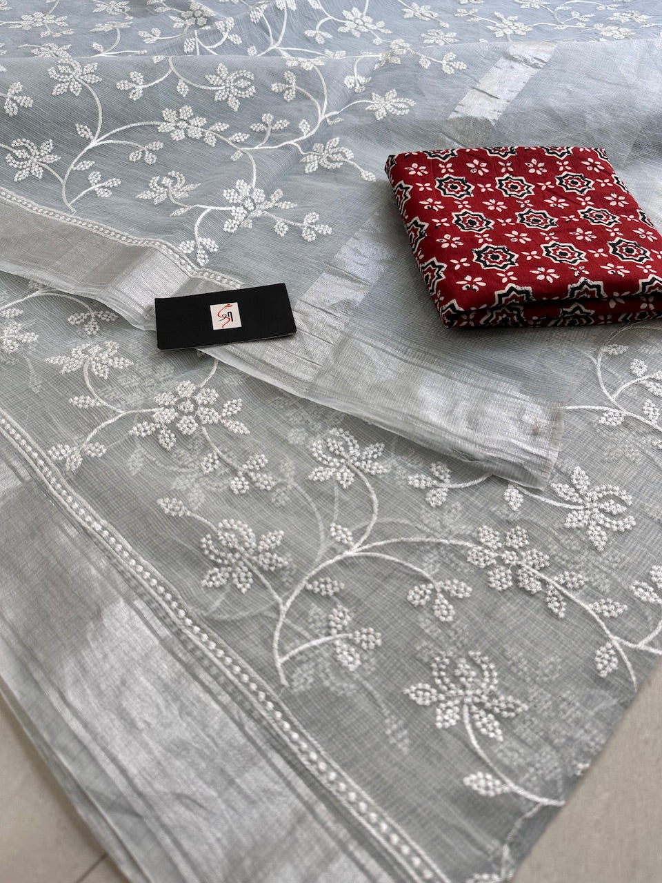 Embroidered Kota Cotton Doria Saree