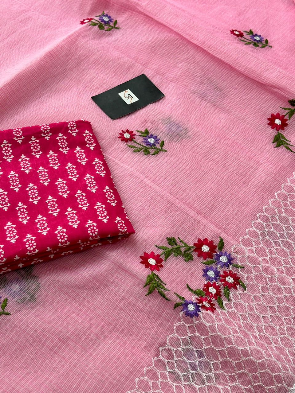 Embroidered Kota Cotton Doria Saree