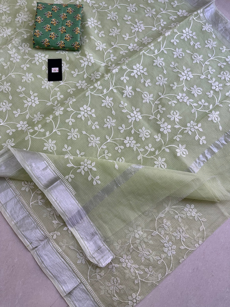 Embroidered Kota Cotton Doria Saree