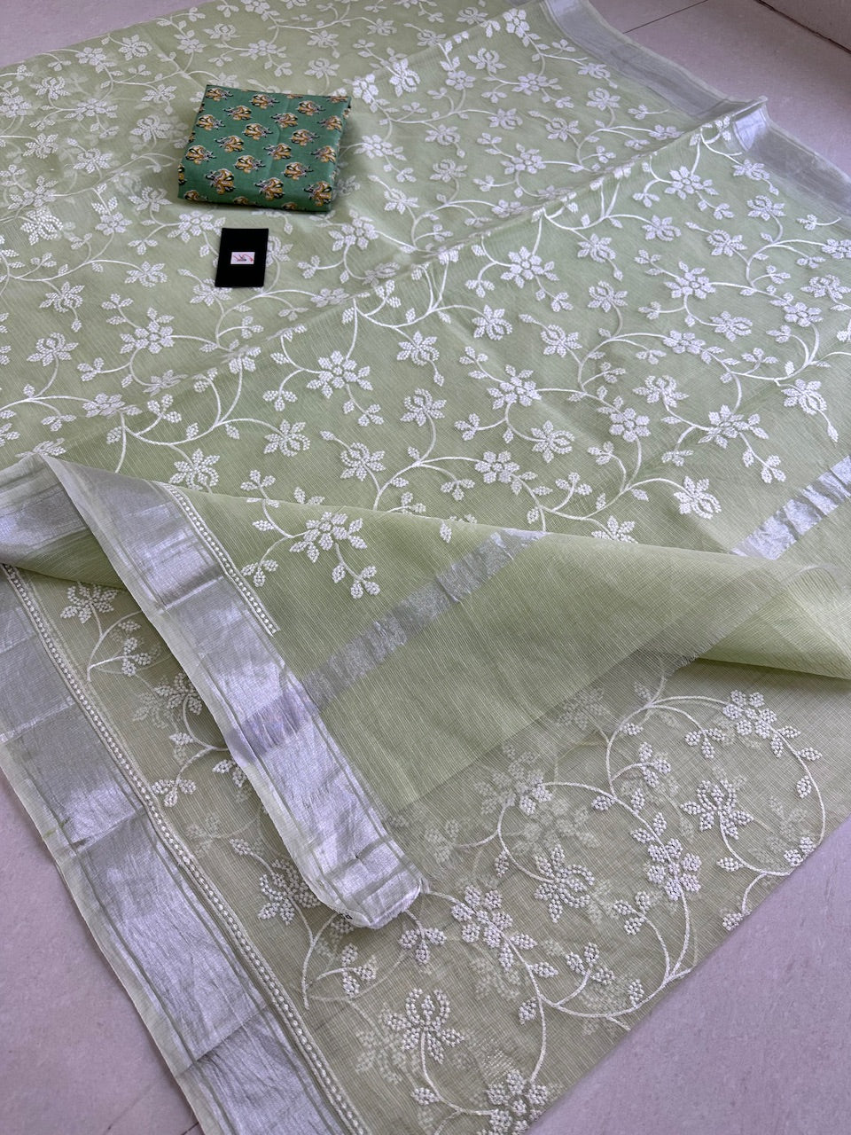 Embroidered Kota Cotton Doria Saree