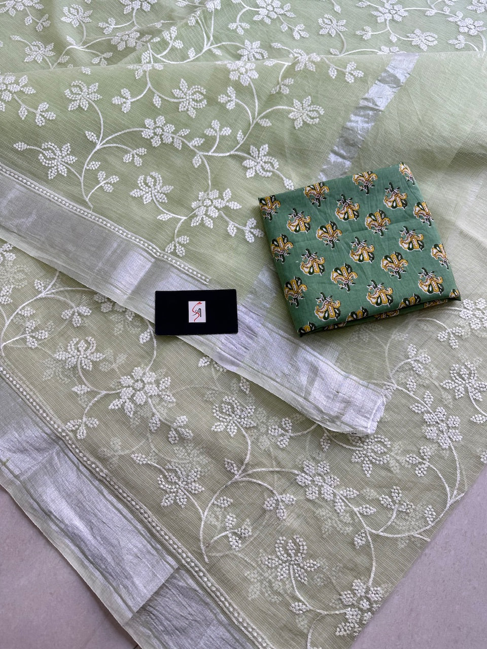 Embroidered Kota Cotton Doria Saree