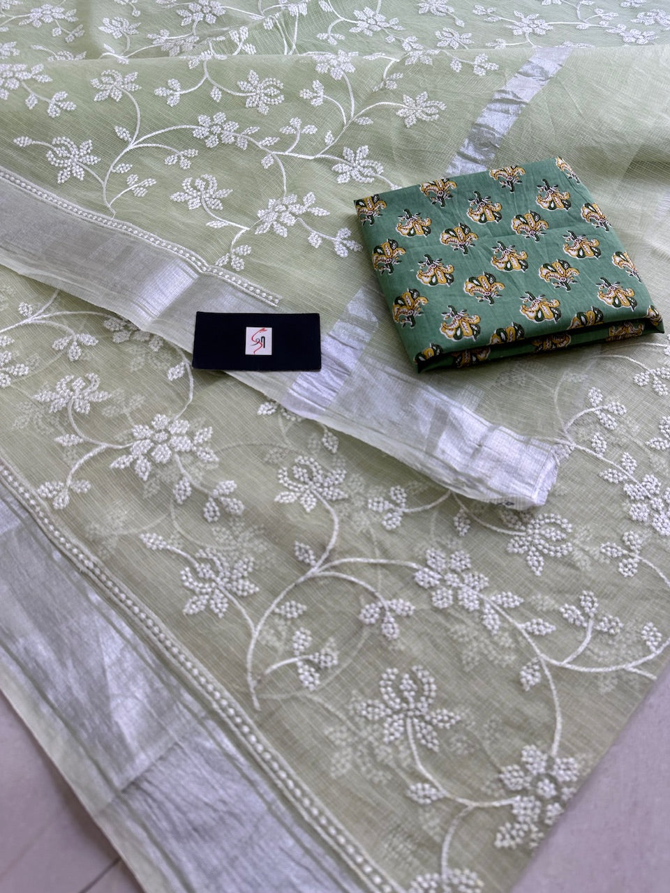 Embroidered Kota Cotton Doria Saree