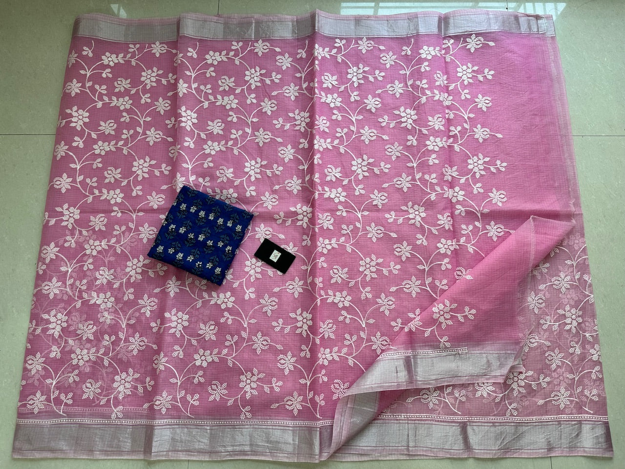 Embroidered Kota Cotton Doria Saree