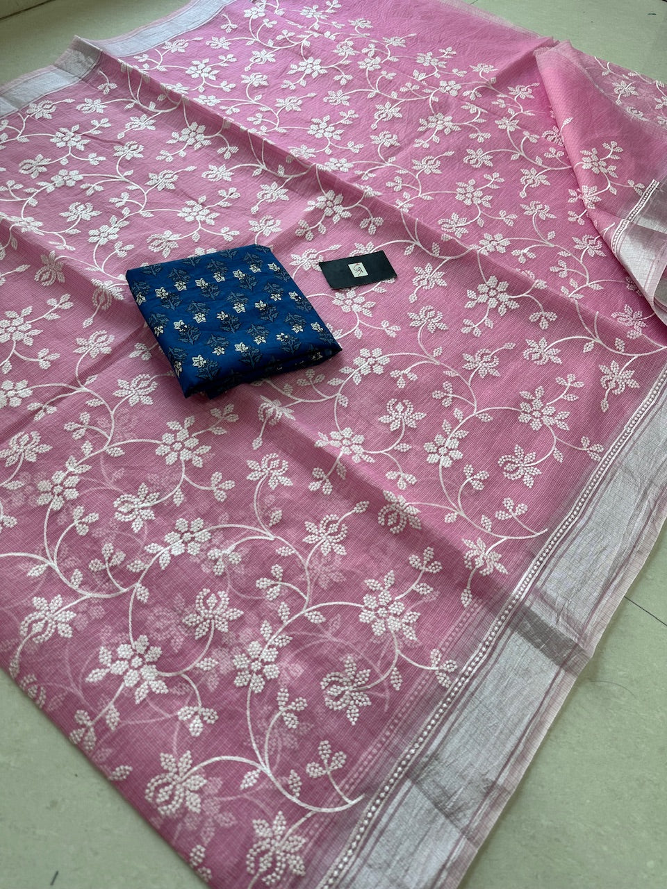 Embroidered Kota Cotton Doria Saree