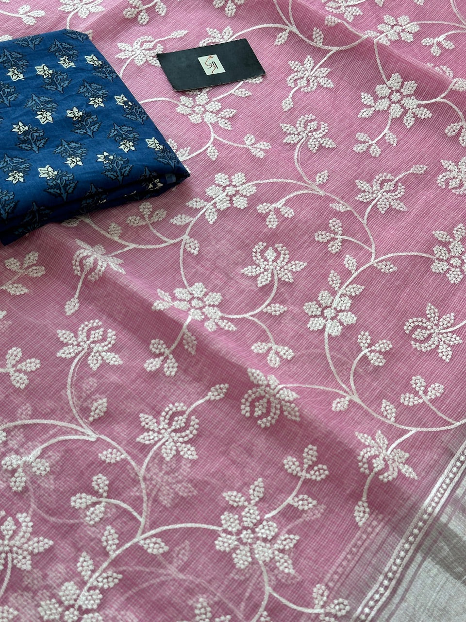 Embroidered Kota Cotton Doria Saree