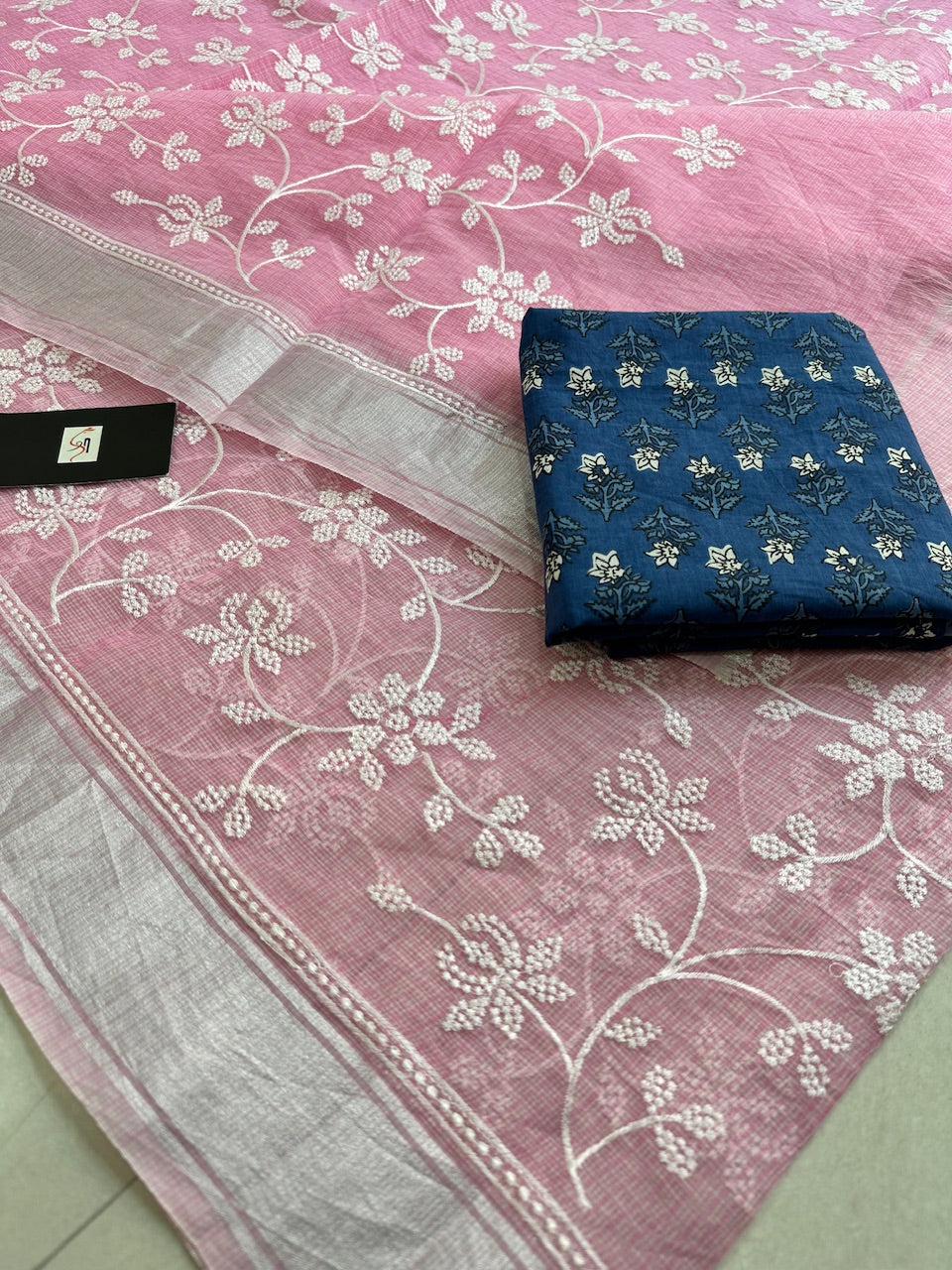 Embroidered Kota Cotton Doria Saree