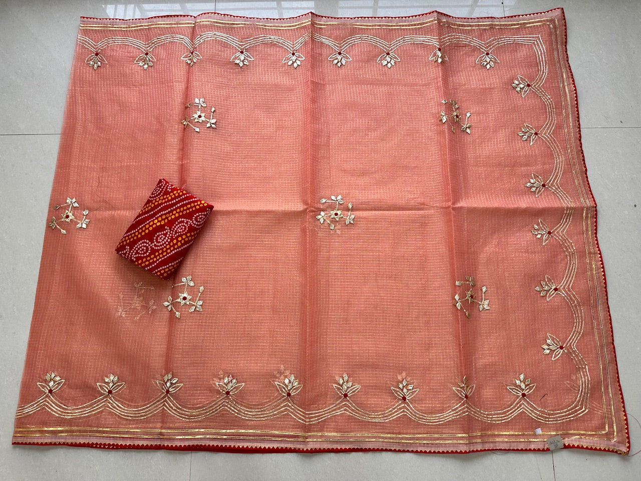 Jaipuri Gota Patti Embroidered Kota Cotton Doria Tissue Saree