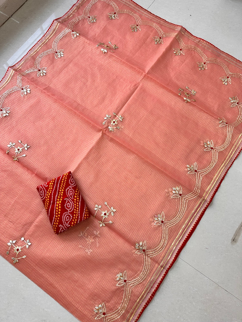 Jaipuri Gota Patti Embroidered Kota Cotton Doria Tissue Saree