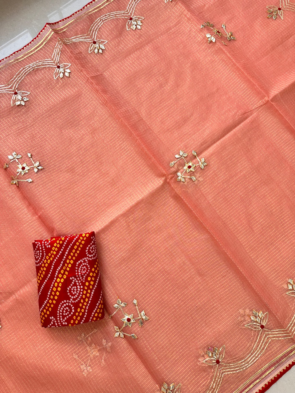 Jaipuri Gota Patti Embroidered Kota Cotton Doria Tissue Saree