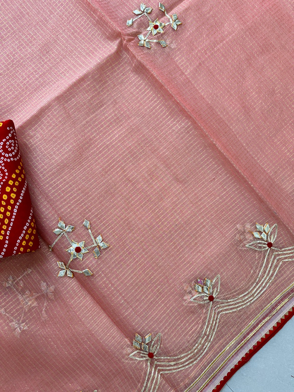 Jaipuri Gota Patti Embroidered Kota Cotton Doria Tissue Saree