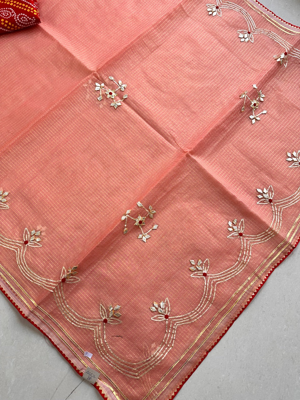 Jaipuri Gota Patti Embroidered Kota Cotton Doria Tissue Saree