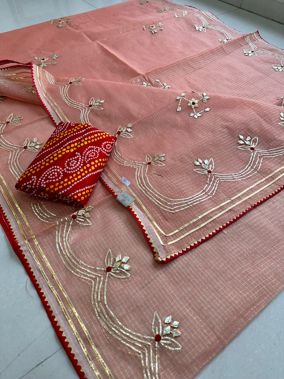 Jaipuri Gota Patti Embroidered Kota Cotton Doria Tissue Saree