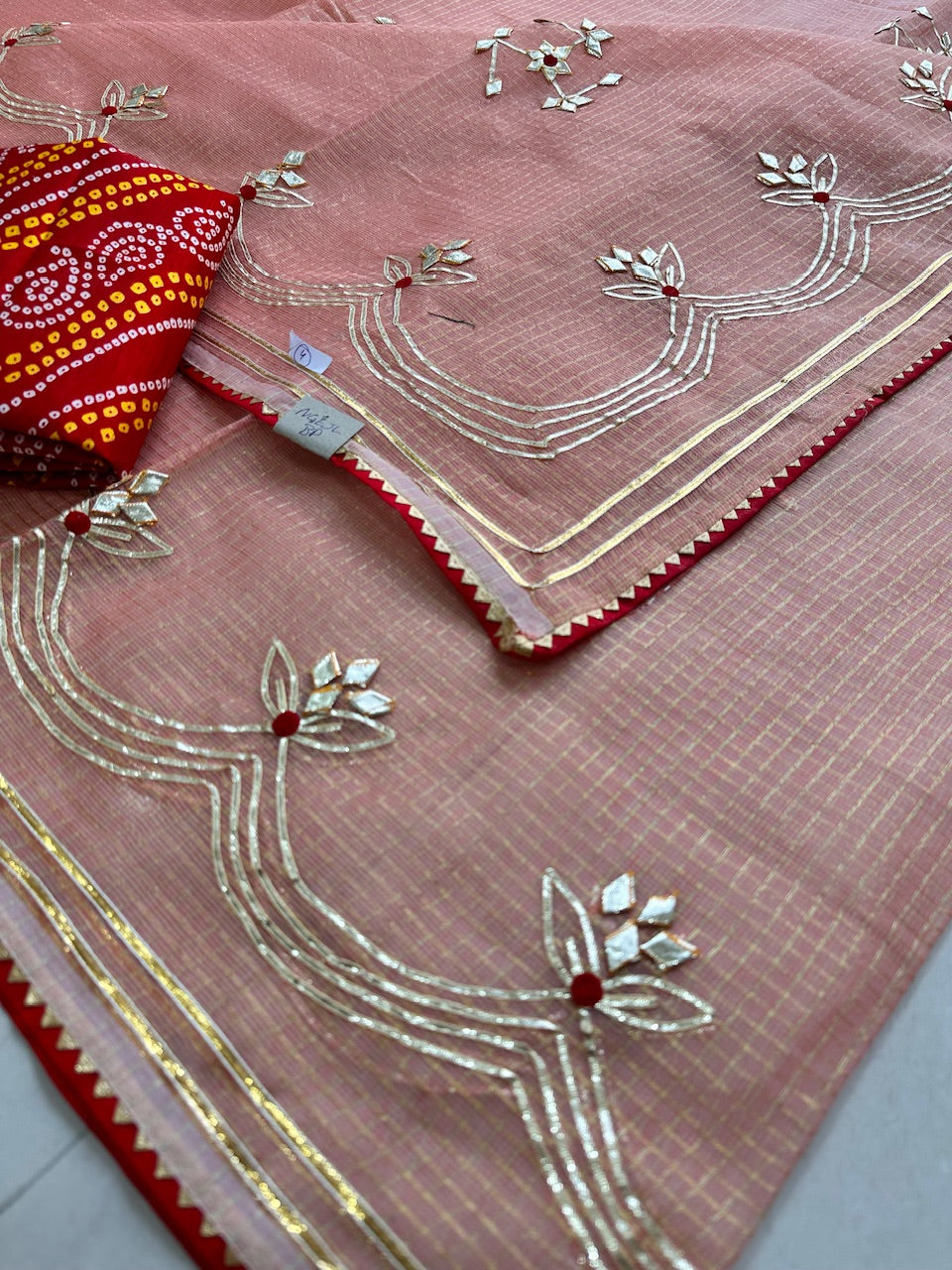 Jaipuri Gota Patti Embroidered Kota Cotton Doria Tissue Saree