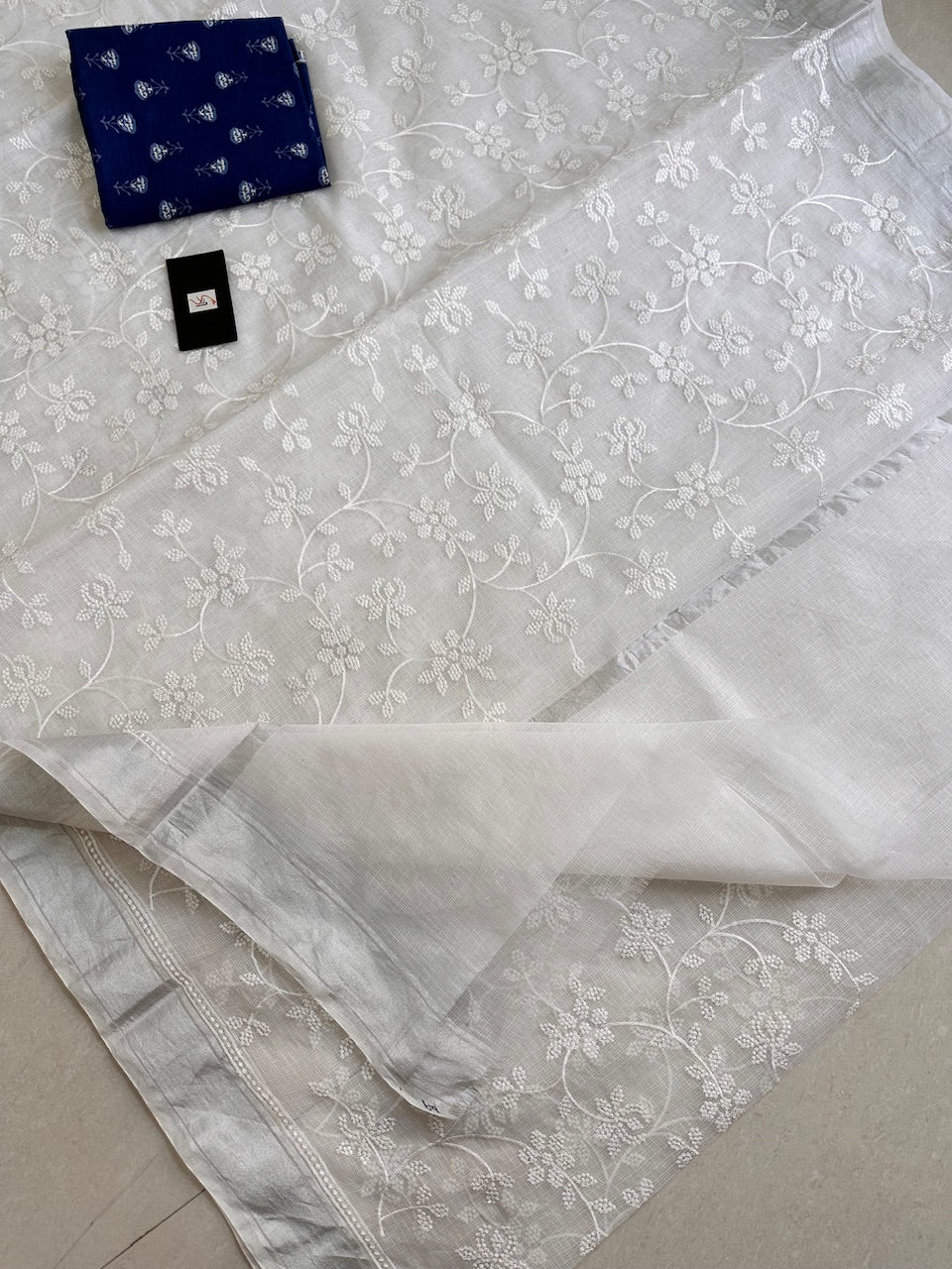 Embroidered Kota Cotton Doria Saree