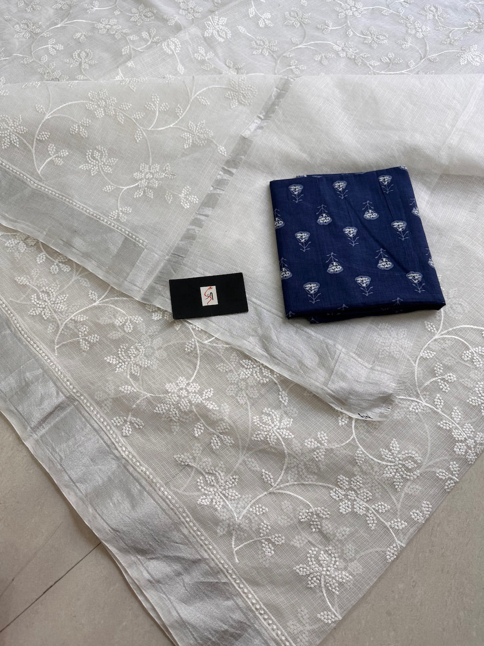 Embroidered Kota Cotton Doria Saree