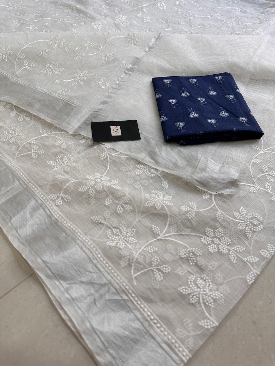 Embroidered Kota Cotton Doria Saree