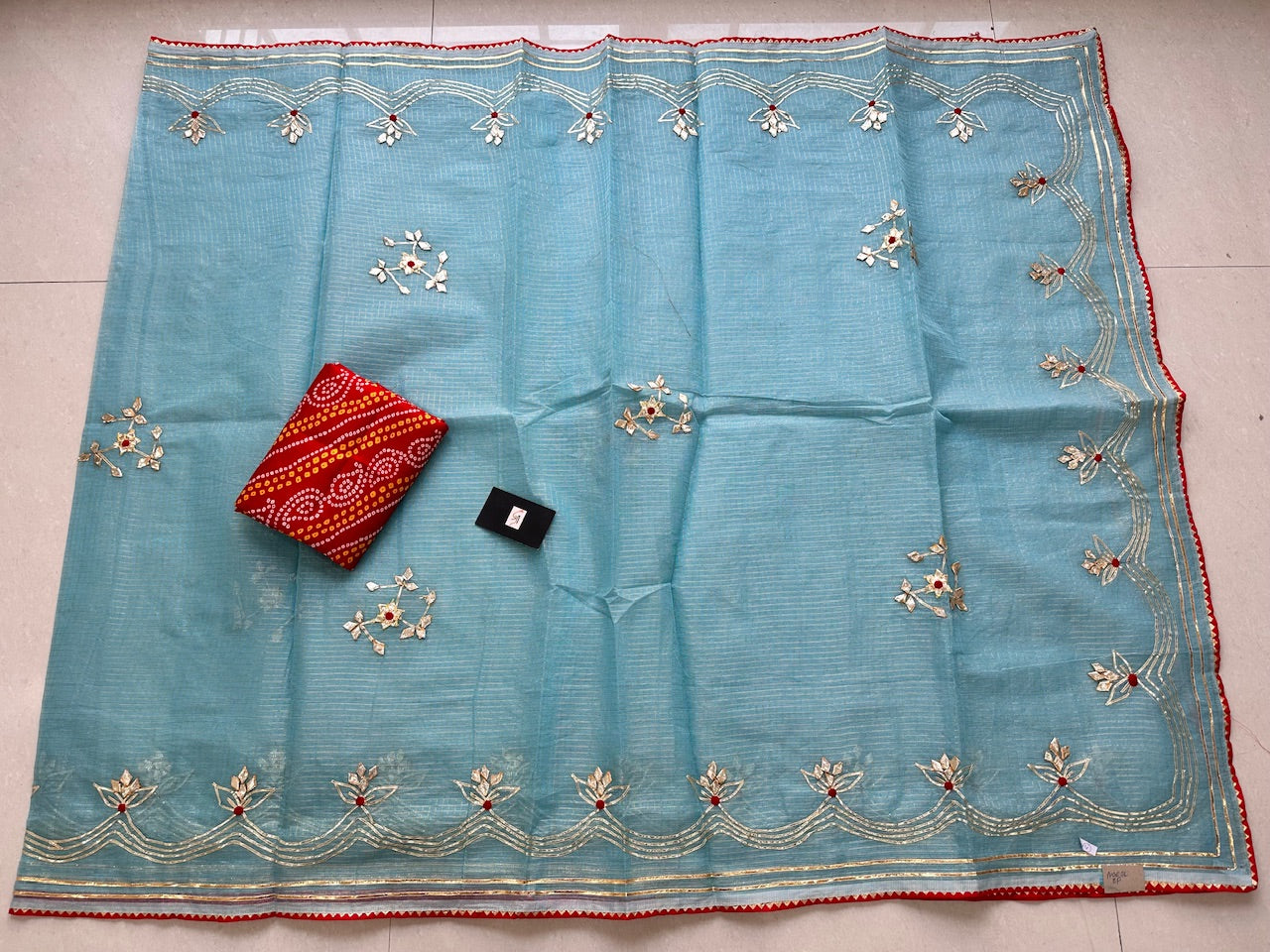 Jaipuri Gota Patti Embroidered Kota Cotton Tissue Doria Saree