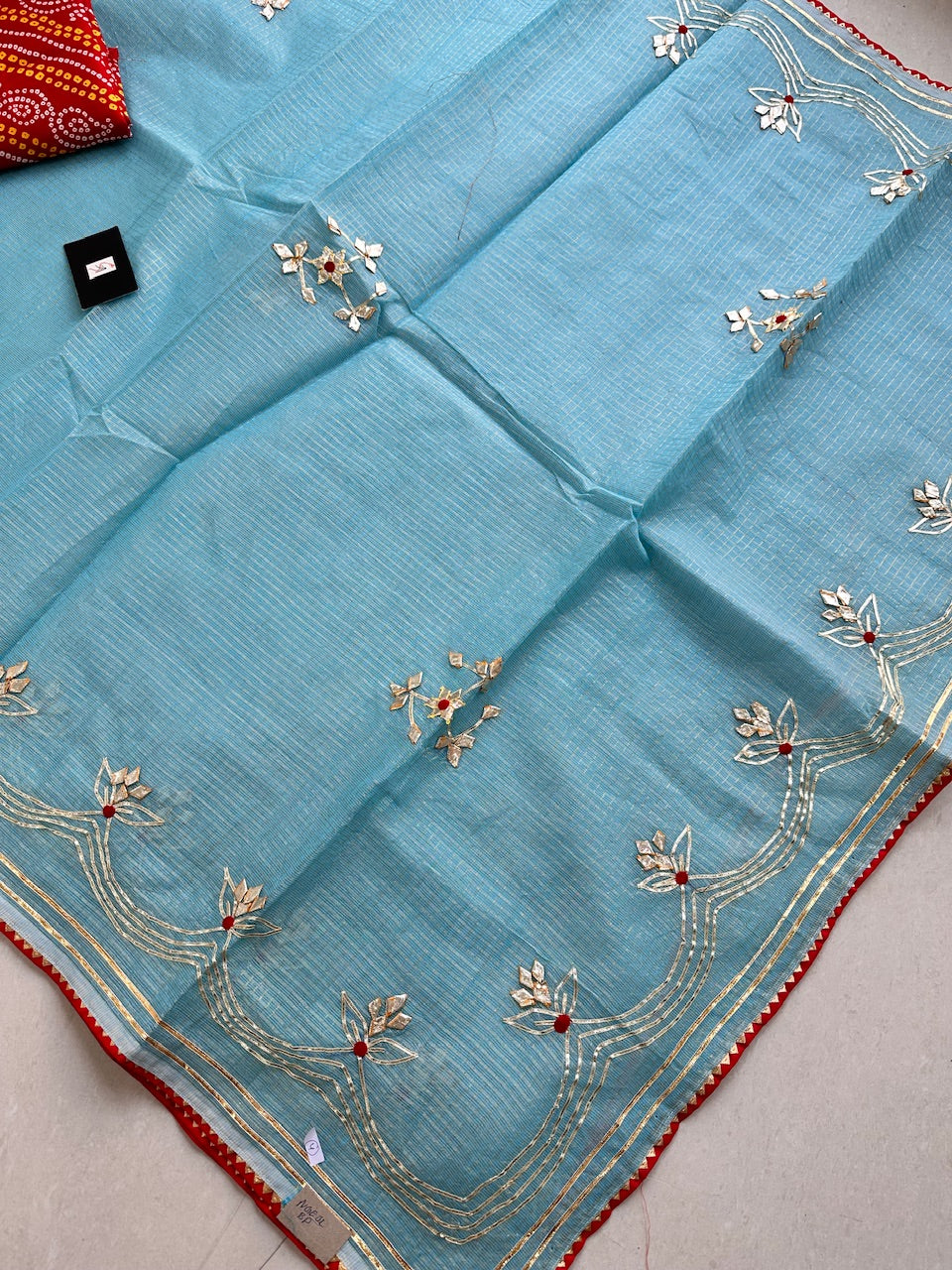 Jaipuri Gota Patti Embroidered Kota Cotton Tissue Doria Saree