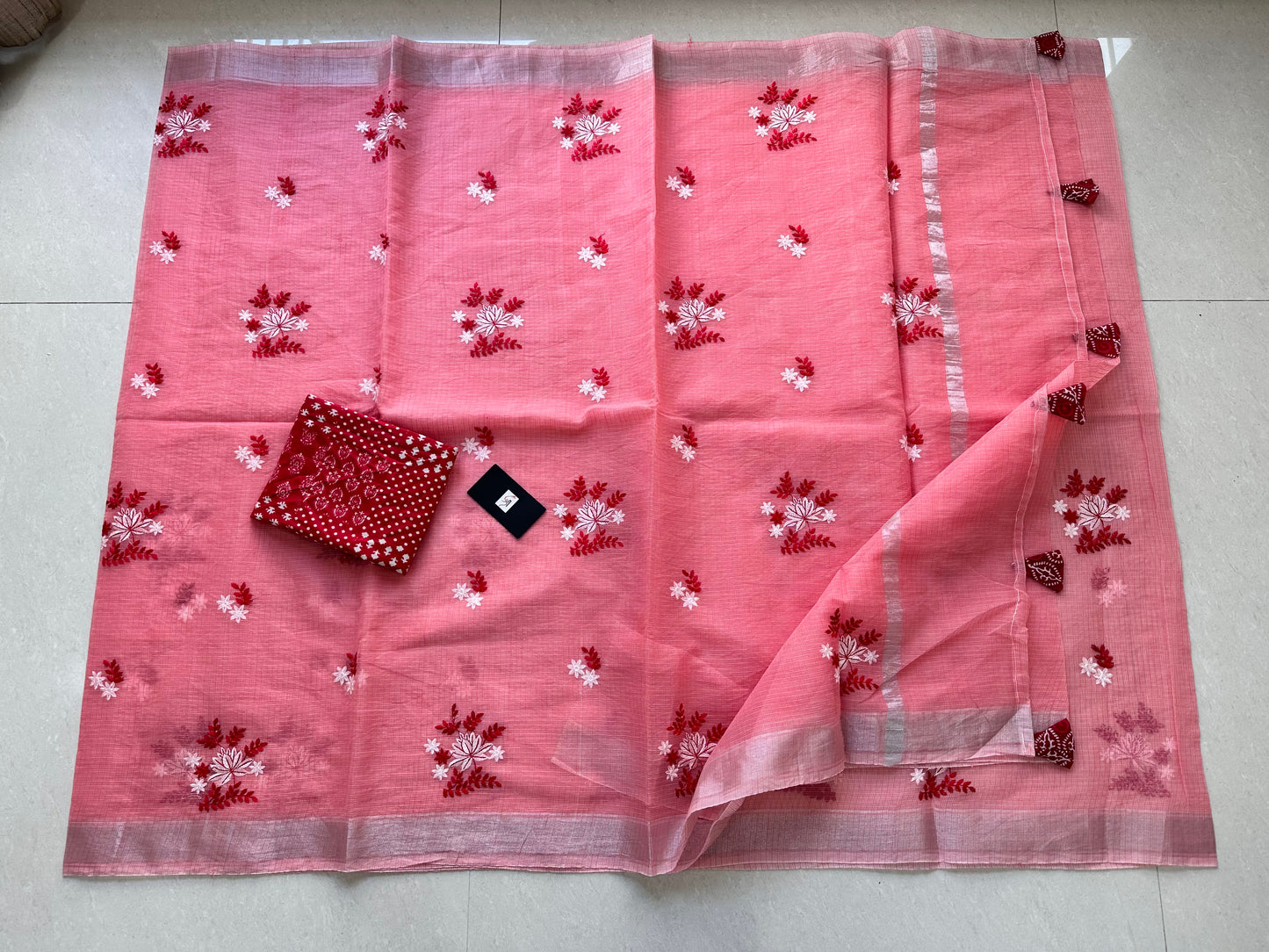 Embroidered Kota Cotton Doria Saree