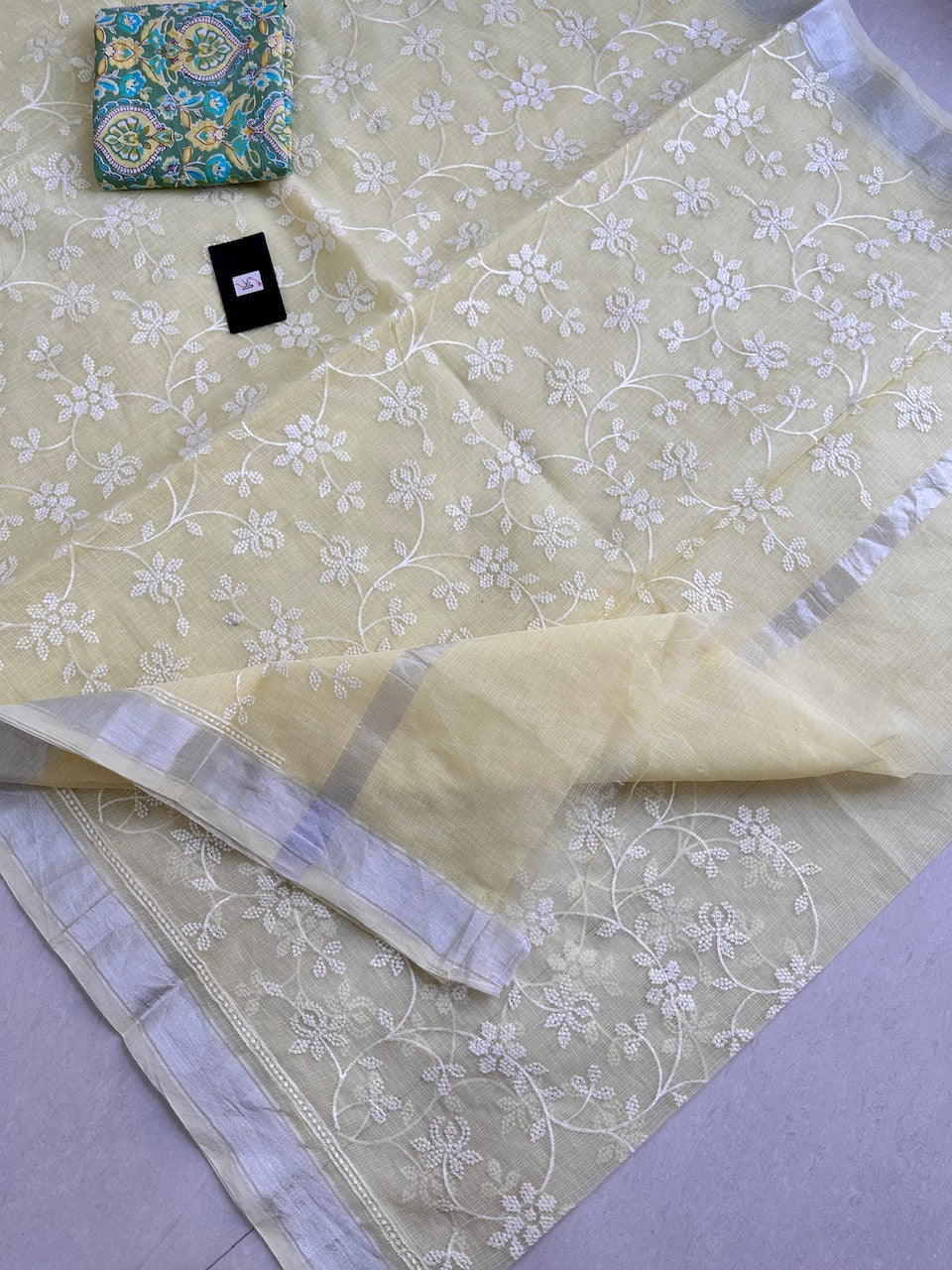 Embroidered Kota Cotton Doria Saree