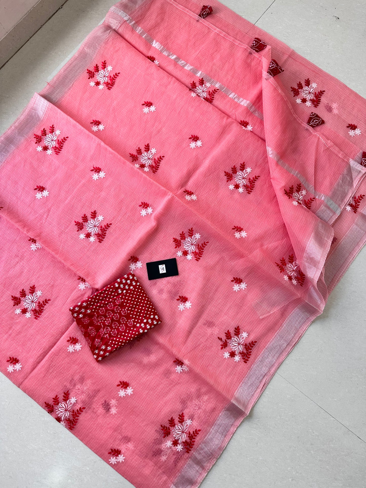 Embroidered Kota Cotton Doria Saree