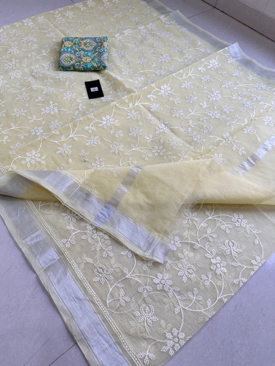 Embroidered Kota Cotton Doria Saree