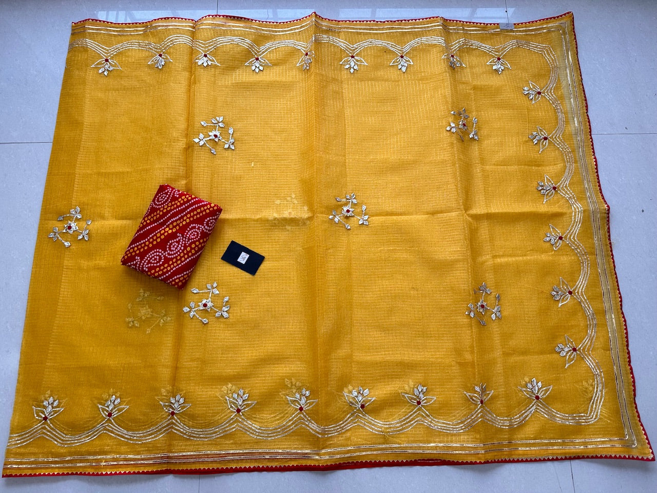 Jaipuri Gota Patti Embroidered Kota Cotton Tissue Doria Saree