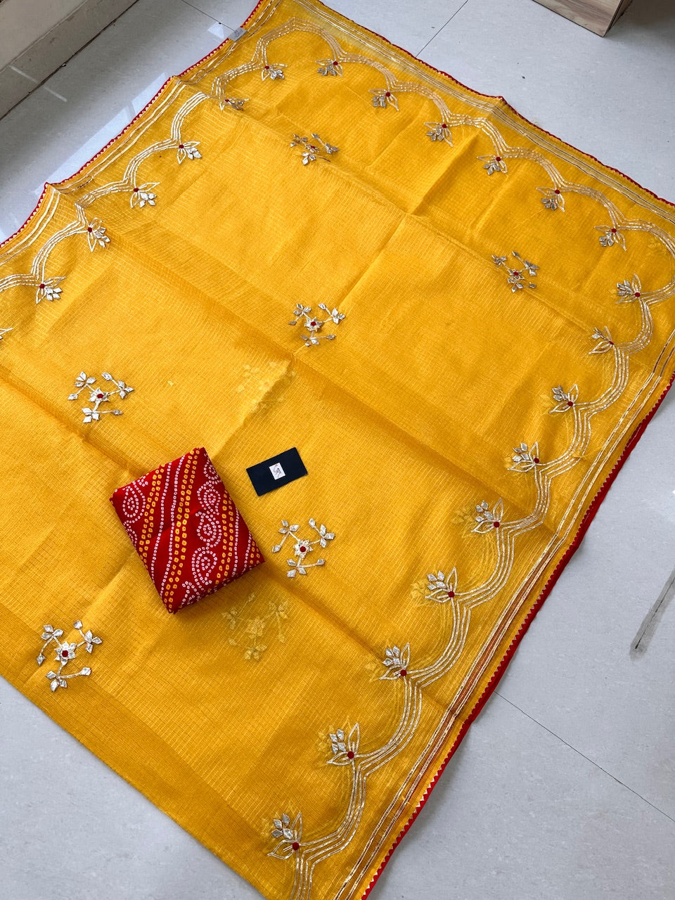 Jaipuri Gota Patti Embroidered Kota Cotton Tissue Doria Saree