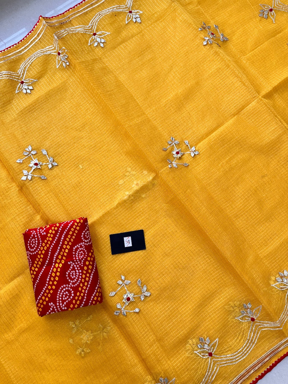 Jaipuri Gota Patti Embroidered Kota Cotton Tissue Doria Saree