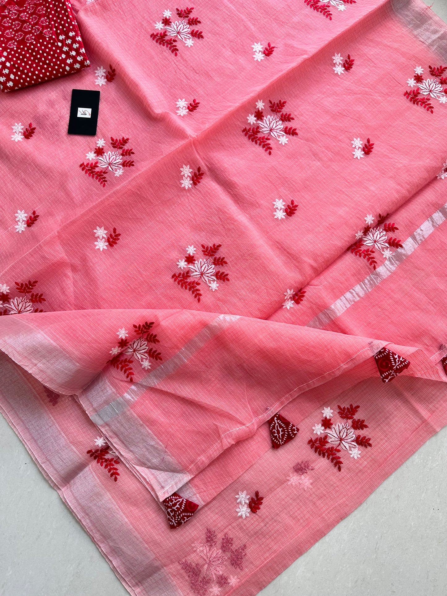 Embroidered Kota Cotton Doria Saree