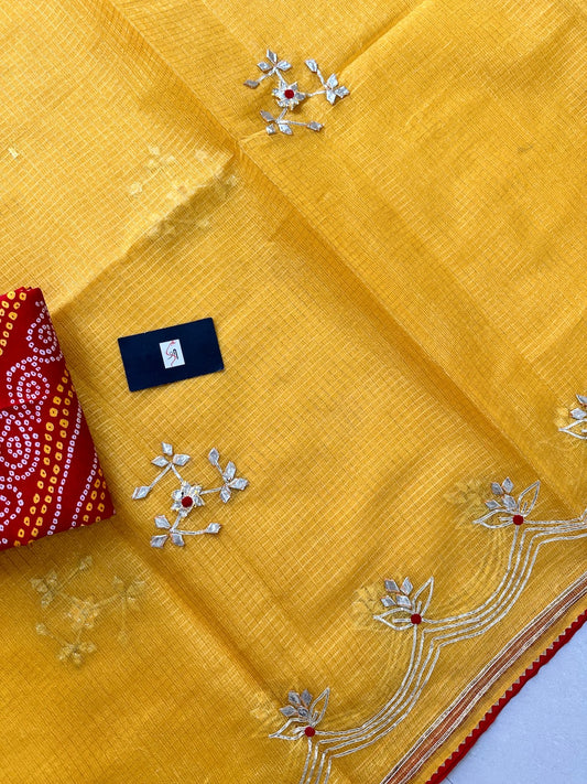 Jaipuri Gota Patti Embroidered Kota Cotton Tissue Doria Saree