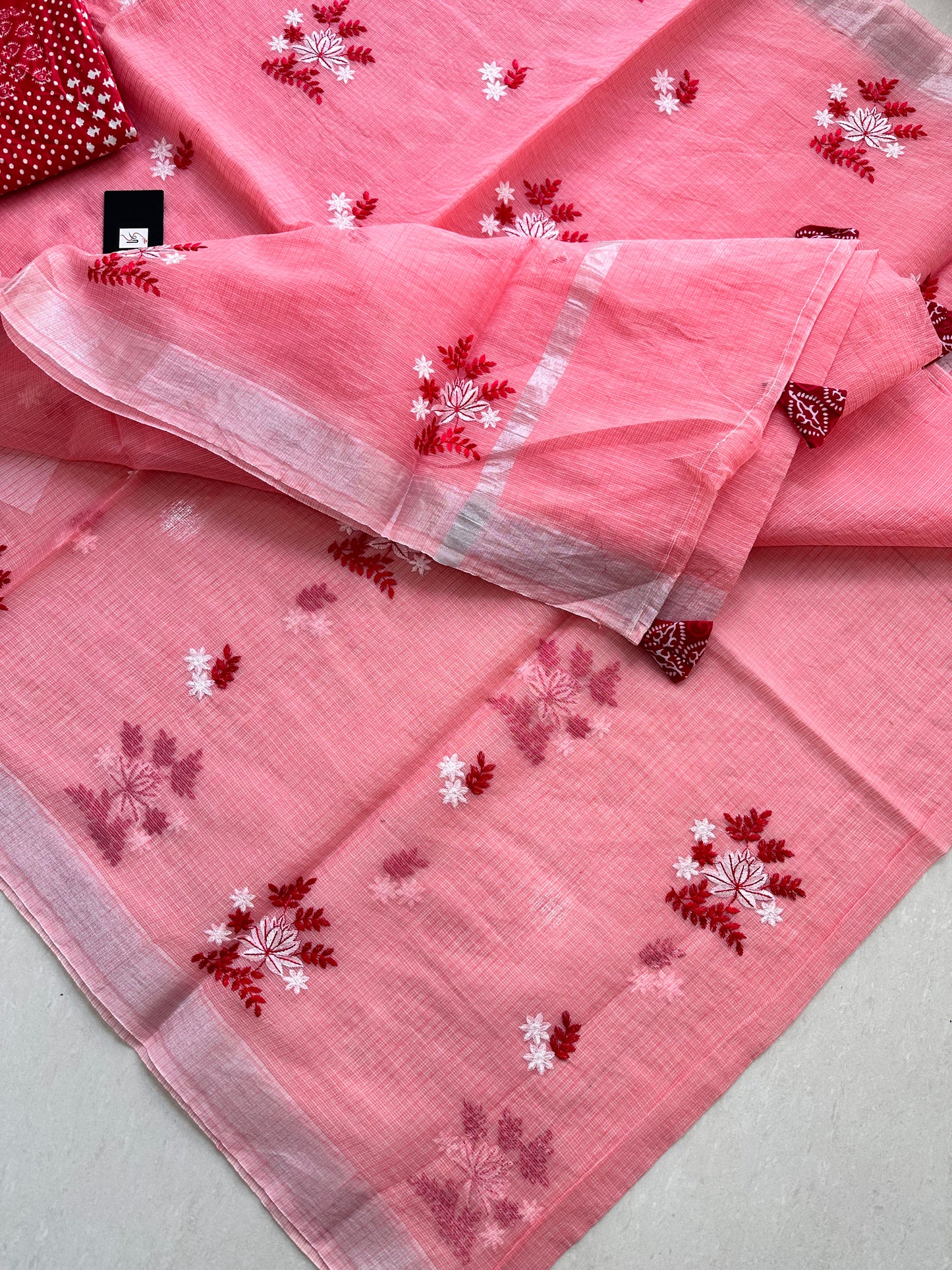 Embroidered Kota Cotton Doria Saree